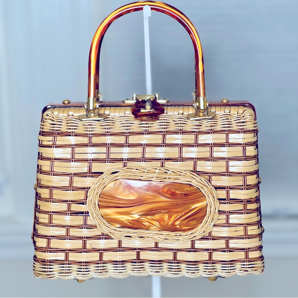 Vintage Woven Straw Purse Handmade in British HongKong circa 1950’s/60’s